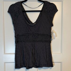 NWT Free People Black/Dark Gray Lace Blouse